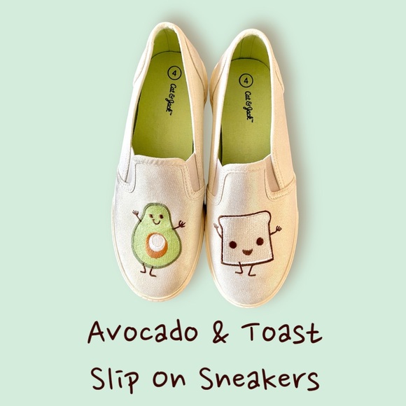 Girls Mahira Avocado & Toast Slip on Gold Sparkly Sneakers - Size 4 - Cat & Jack - Picture 1 of 5